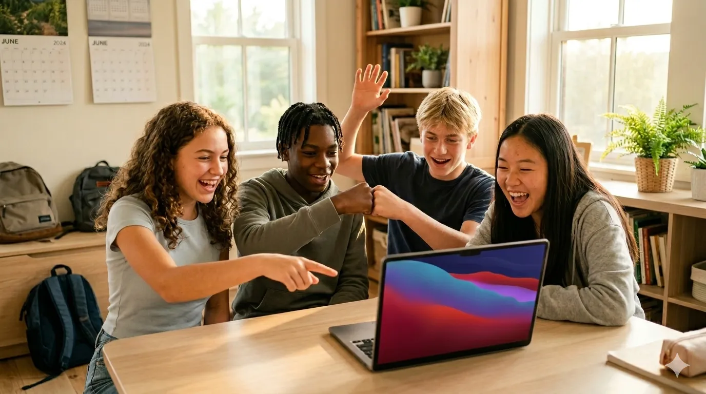 Uczniowie sprawdzają licznik do wakacji na laptopie online